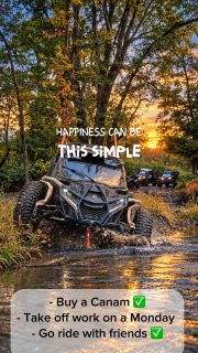 Happiness can be this simple, but a @canamoffroad , take off work, spend all day riding through the woods making awesome memories! The suspension on the Maverick R XRS w/ Smart Shox mixed with 35’s handles everything with ease! I’ve got over 2200 miles on it and haven’t been let down or stranded! 💪 #offroad #enjoyingeverymoment